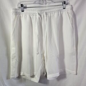 Coofandy Mens White Textured Casual Shorts Elastic Drawstring Beach Summer Large